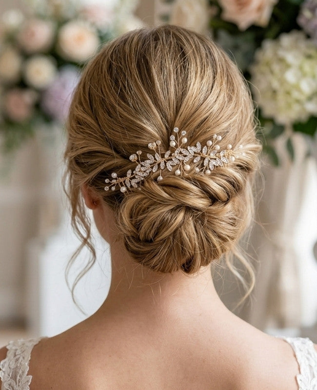 Peineta de novia Floral Dorado n°2 Mujer «Élise»