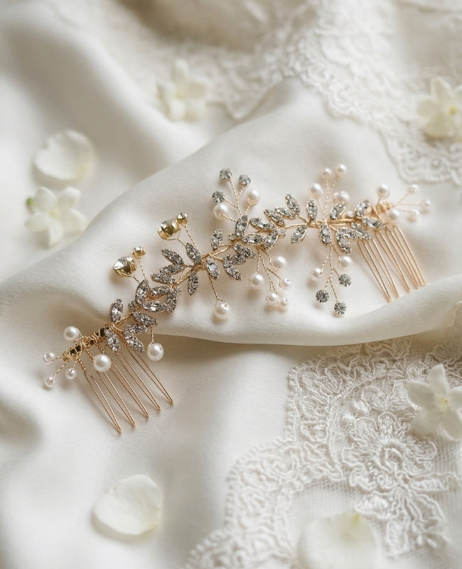 Peineta de novia Floral Dorado n°2 Mujer «Élise»