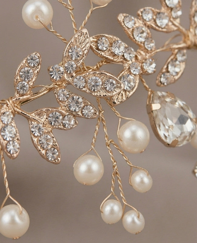 Peineta de novia Floral Dorado n°2 Mujer «Élise»